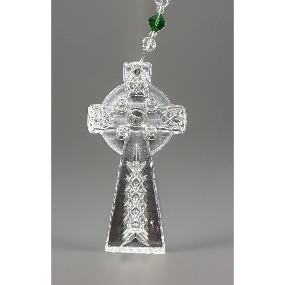 Waterford Crystal Ireland 2008 Annual Cross Christmas Ornament 5" Beaded Hanger